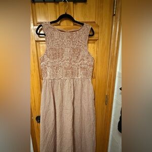 Smocked Gingham Maxi Dress Rust Boho Cottagecore Sleeveless XL